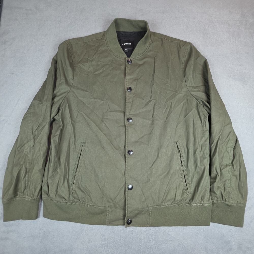 Express Men’s Bomber Jacket XL Olive Green Snap Front Lightweight Casual Coat